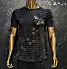 Men’s Italian fashion Short Sleeves black T-shirt rhinestone Gold/Silver Beehive