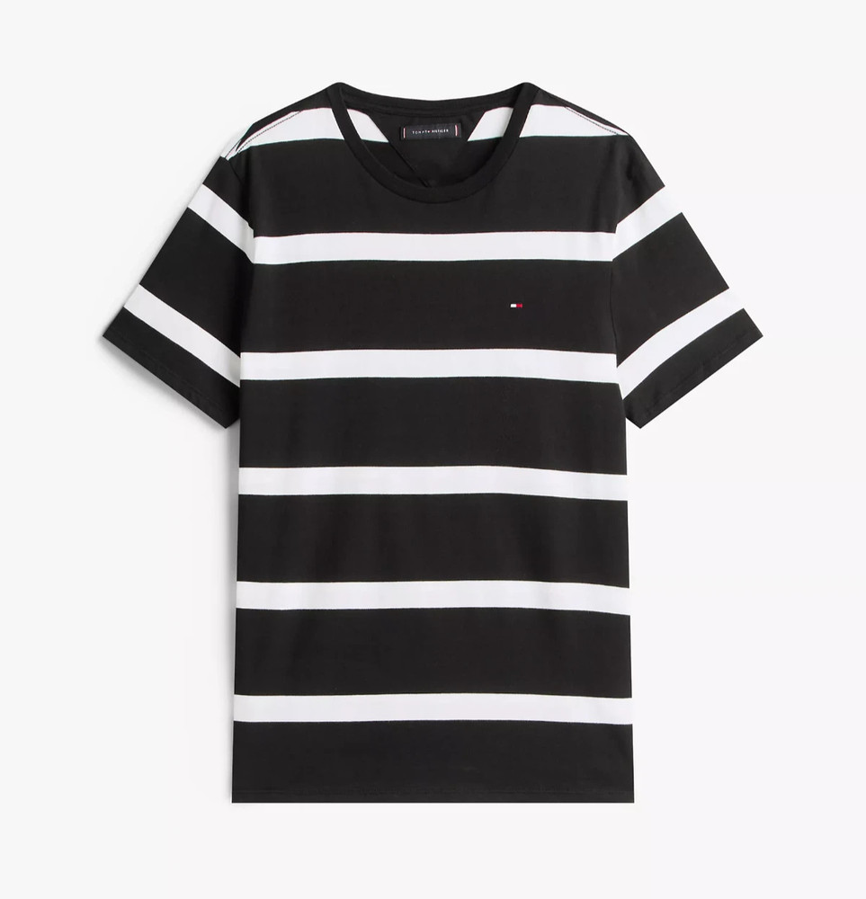 Tommy Hilfiger Men’s Regular Fit Rugby Stripe Cotton Jersey Crewneck T-Shirt Tee