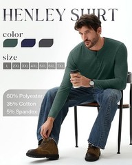 Ficerd Henley 3 Pack Men’s Big & Tall Henley T-shirts Long Sleeve Plus Size Cot