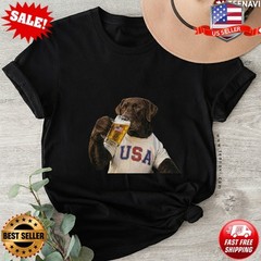 Patriotic USA Chocolate Lab Drinking Beer Funny T-Shirt S-5XL