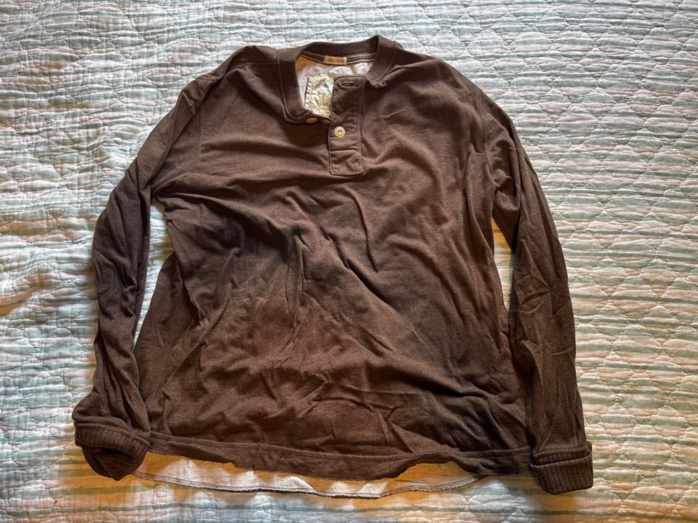 Vintage No Boundaries Organic Cotton Polyester Men’s XL Henley Shirt Brown
