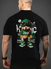 2024 Summer Trendy Men’s T-shirt – Cool Bear Pattern, Soft Polyester Fiber, Roun