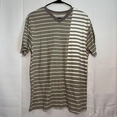 Ring of Fire V-Neck T-Shirt Medium Olive Green Asymmetrical Stripe Basic