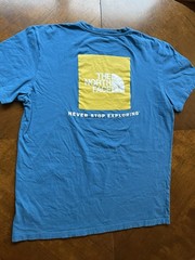 The North Face Box Logo ~ Never Stop Exploring ~ Soft ~ T-shirt Mens L Teal Blue