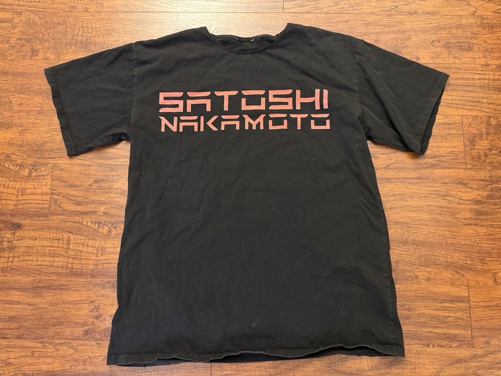Satoshi Nakamoto Faded Black T-Shirt Men’s Size XL? CUT TAG Tee