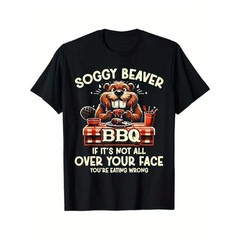 100% Cotton Funny BBQ T-Shirt – Soggy Beaver Humor for Men, Casual Loose Fit