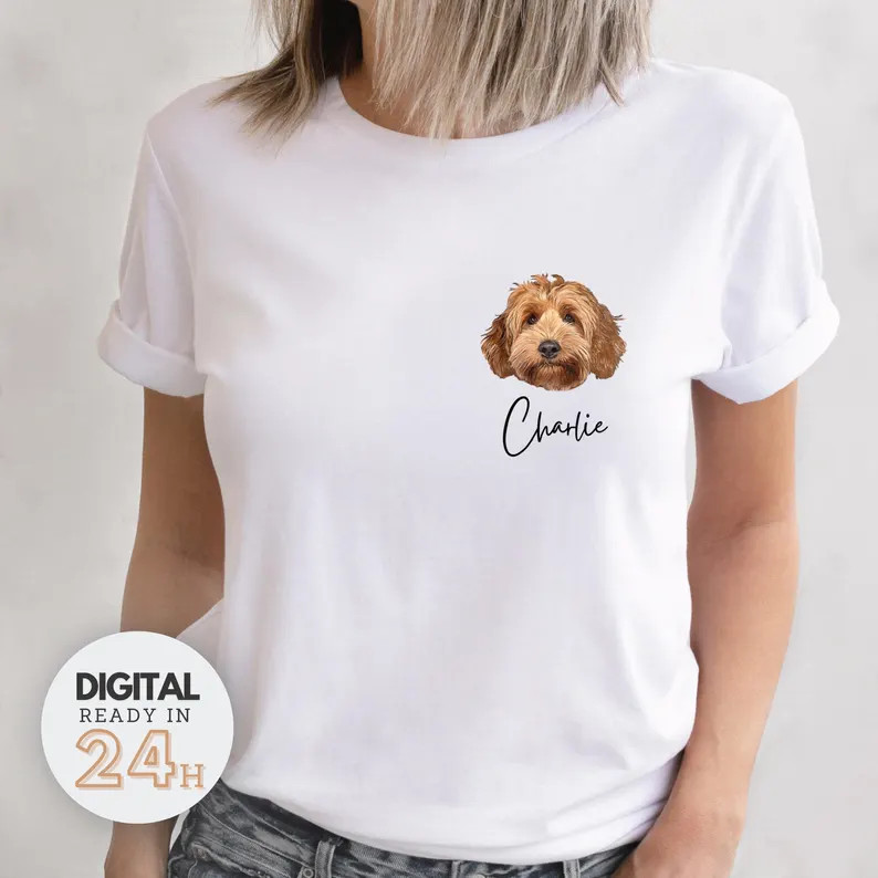 Custom Pet Portrait Comfort Tee Personalized Dog Cat Photo