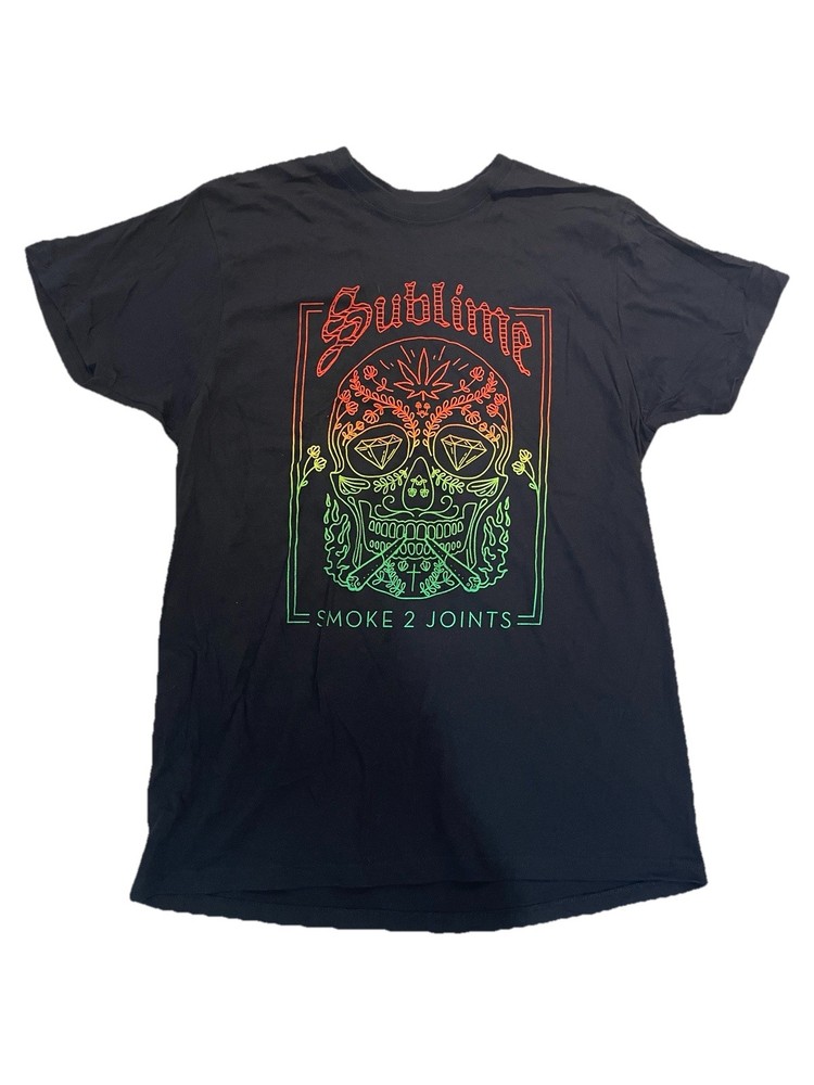 Sublime Smoke 2 Joints Skull Black T-Shirt Sz L NEW