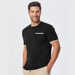 Medium Men’s Black Contrast Trim Stretch Cotton Pocket Crewneck T Shirt