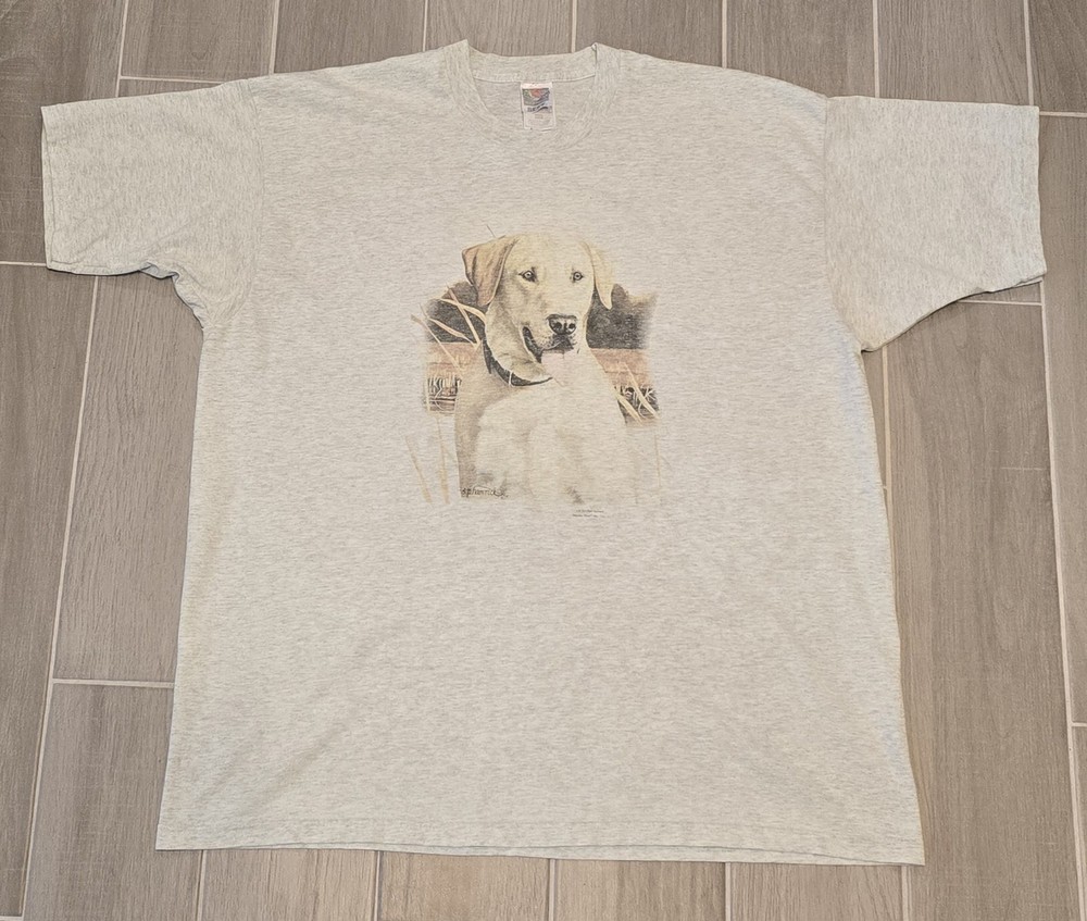 Vintage White Lab Dog Nature Art Graphic Shirt Men’s XXL Gray Steve Hamrick