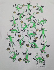 Vintage Lizard Gecko Diving Positions Shirt 90s AOP Jackson Did This (20in)