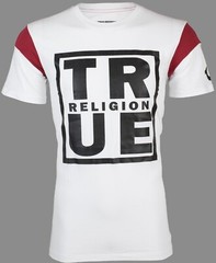 $79 TRUE RELIGION White SQUARE FOOTBALL Short Sleeve Designer Graphic T-shirt