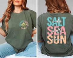Saltwater Seashells Sunshine T-Shirt Coastal Beach Graphic Tee Summer Top