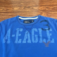 Y2K American Eagle Waffle Shirt Size XL Blue Long Sleeve Thermal Waffle Knit Tee