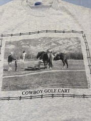Hanes Heavyweight Single Stitch VTG Gray T Shirt Medium Cowboy Golf Cart Western