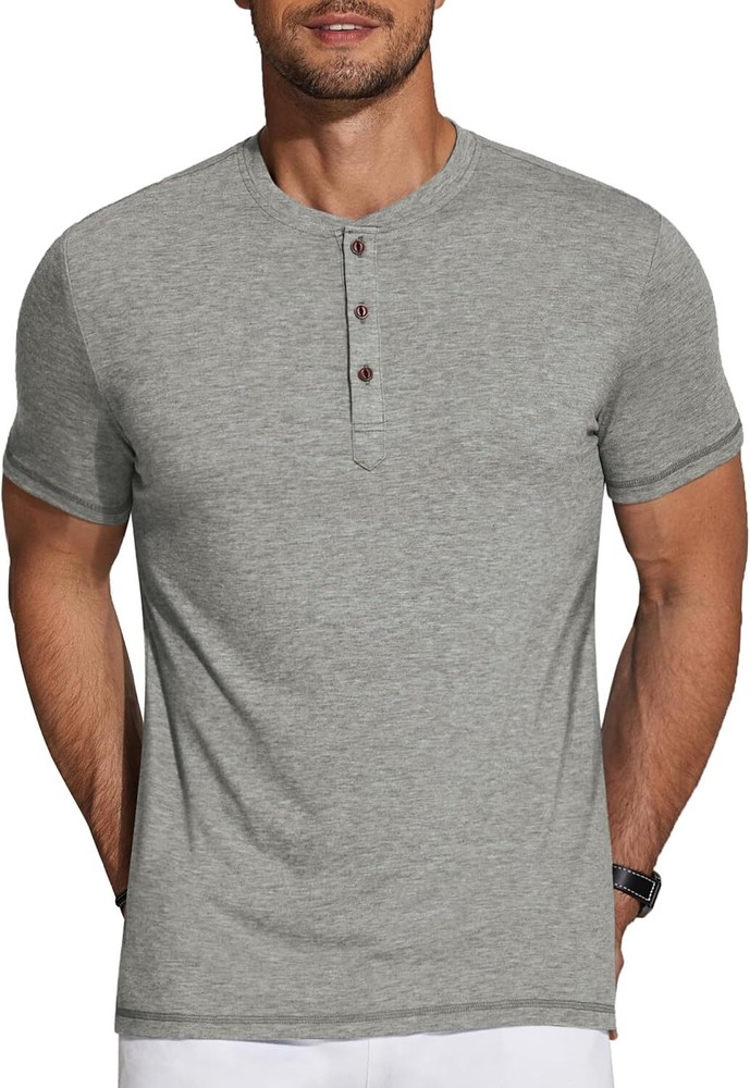 Men’s Short Sleeve Henley Shirt Casual Summer Tee Lightweight Breathable Solid T