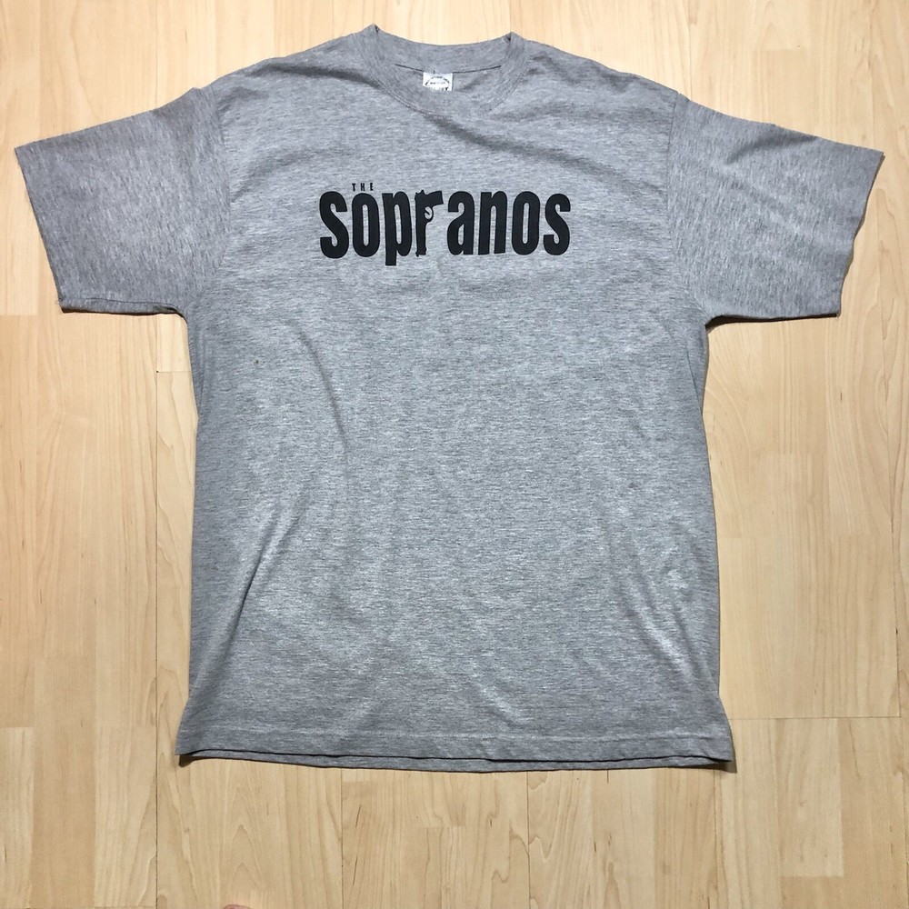 Vtg HBO The Sopranos Shirt L Gray TV Show Promo Tee Rare T-shirt Y2K EUC