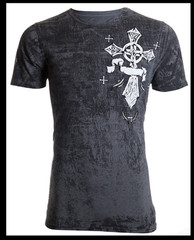 ARCHAIC by AFFLICTION Charcoal COUNTDOWN Short Sleeve Slim Fit Y2K T-shirt NWT