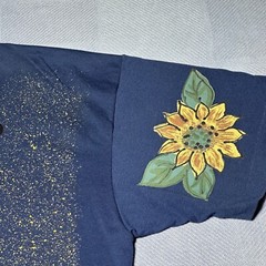 Vintage 1990s WetPaint Hand Painted Sunflower Floral Gem Jewels T-Shirt Sz OSFA