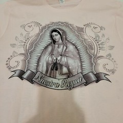 VIRGEN DE GUADALUPE T-SHIRT-size XL Pink. Glitter graphic print chest size 48