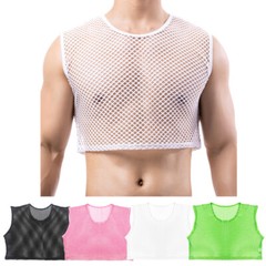Men Mesh Mini Vest Crop Tops Sexy Muscle Sports Gym Transparent Fishnet T-Shirts