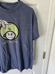 Life is Crap Bird Poop on Head Blue T-Shirt Size Medium FADING