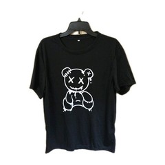 Mens or Womens Black T-Shirt w/White Teddy Bear XX Eyes & Ear, Anime, Size Med.
