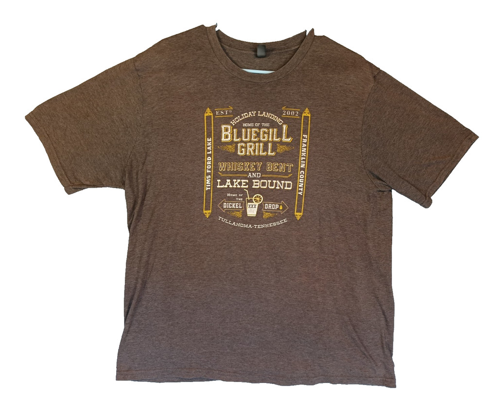 District Made Mens Gray Graphic Short Sleeve T-Shirt Bluegill Grill Whiskey XL