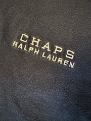 Chaps Ralph Lauren Vintage Embroidered Navy Tee With White V Collar – 90’s M