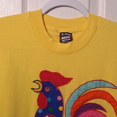 VINTAGE Patchwork Chicken & Chicks USED Shirt (Single Stitch, XL, Yellow)