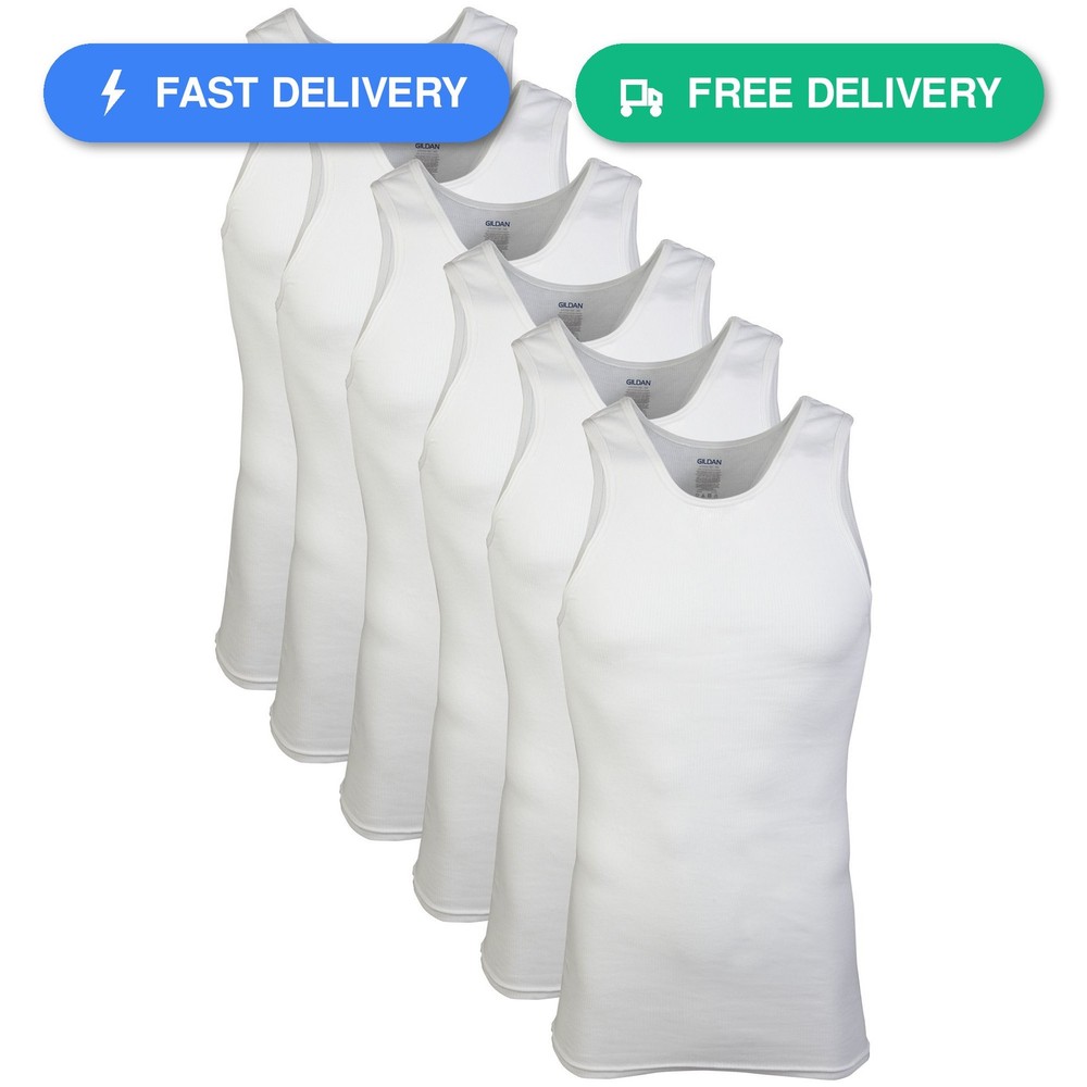 Gildan Men’s A-shirt Tanks, Multipack, Style G1104, White 6 Pack, XX-Large