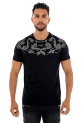 Avenue George V Paris Men Short Sleeves BLACK T-shirt Silver Chain rhinestone