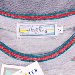 Vintage NWT Hang Ten Mens Small Gray Striped Crewneck T Shirt Poly Cotton Blend