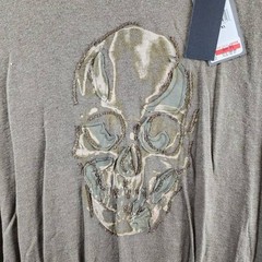 John Varvatos Linen Blend Chain Skull Tee Men’s XL Olive Leaf Crewneck Pullover