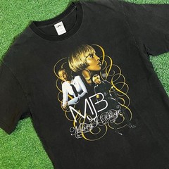 Vintage Mary J Blige Rap Tee T Shirt Tour Sz L Double Sided Faded Black Y2K AAA