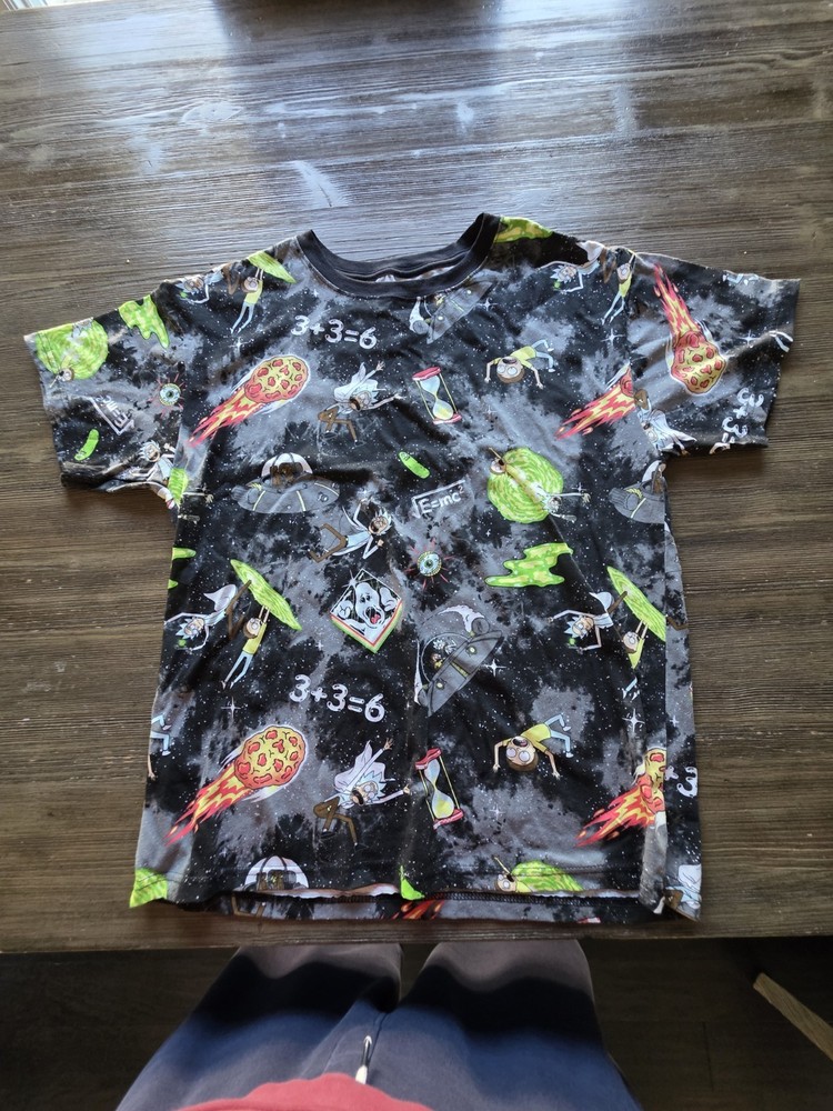 Rick And Morty Cartoon T-shirt Pickle Rick Pizza E=MC Adult Swim Size Medium