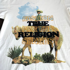 True Religion Mens T-Shirt Size Small Cowboy Graphic Print Embroidered Beige
