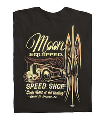 Men’s Mooneyes Moon Hot Rod Speed Shop Black Hot Rod T-Shirt Cotton MQT075BK
