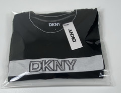 DKNY Sport Black/White Logo Stripe Crew Neck Short Sleeve T-Shirt Size S.