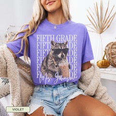 Personalized Fifth Grade Teacher Shirt Raccoon Iced Coffee Funny Teacher Gift