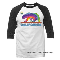 The Golden State California Republic Cali Tie Dye Bear 3/4 Sleeve Raglan