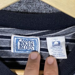 VINTAGE Canyon River Blues Ringer T Shirt Mens Large Blue Grey Striped 90s Blank