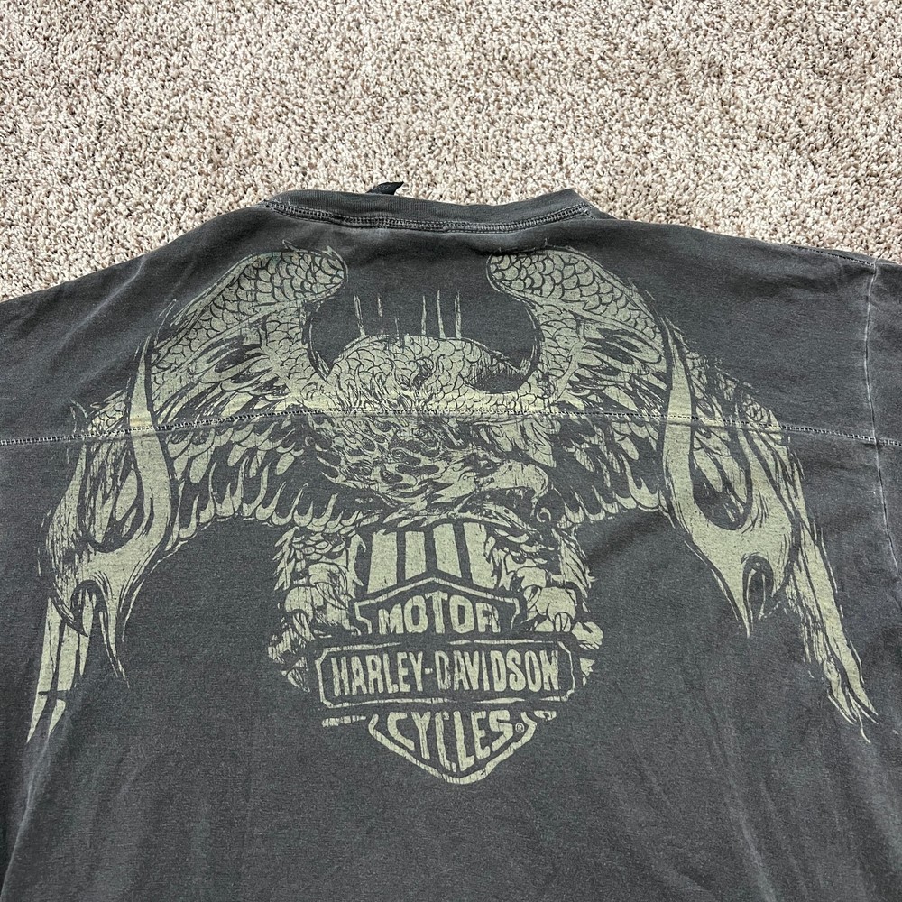 Vtg Harley Davidson Gray Shirt XL Double-Sided Skull Eagle Faded Biker