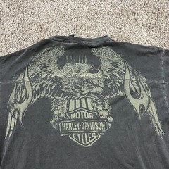 Vtg Harley Davidson Gray Shirt XL Double-Sided Skull Eagle Faded Biker