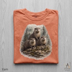Otter Family Shirt Vintage Forest Wildlife Nature Pine Adventure Unisex Tee