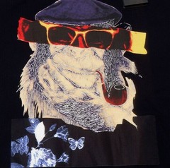 Men’s XRAY Graphic T-Shirt Sz L Monkey Sunglasses Pipe Hat Navy Cotton Slim Fit