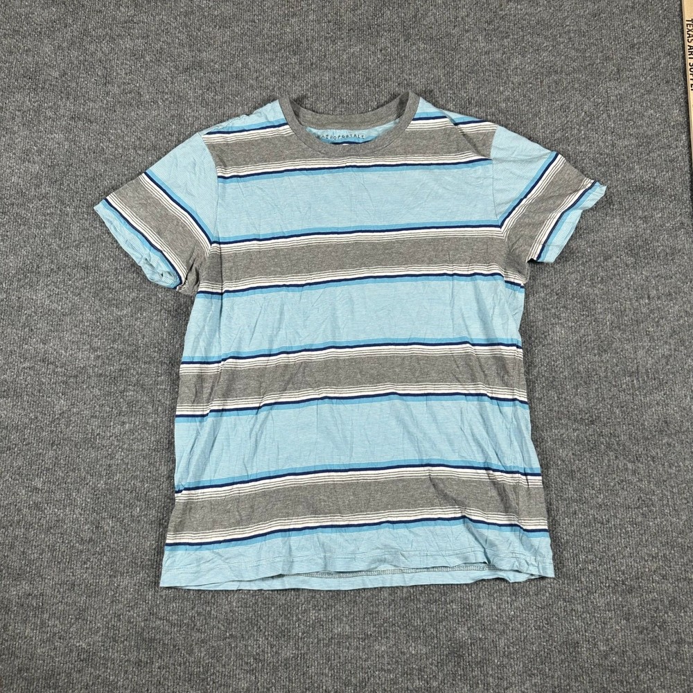 Aeropostale T-Shirt Mens Size L Blue Grey Striped Crew Neck Short Sleeve Casual