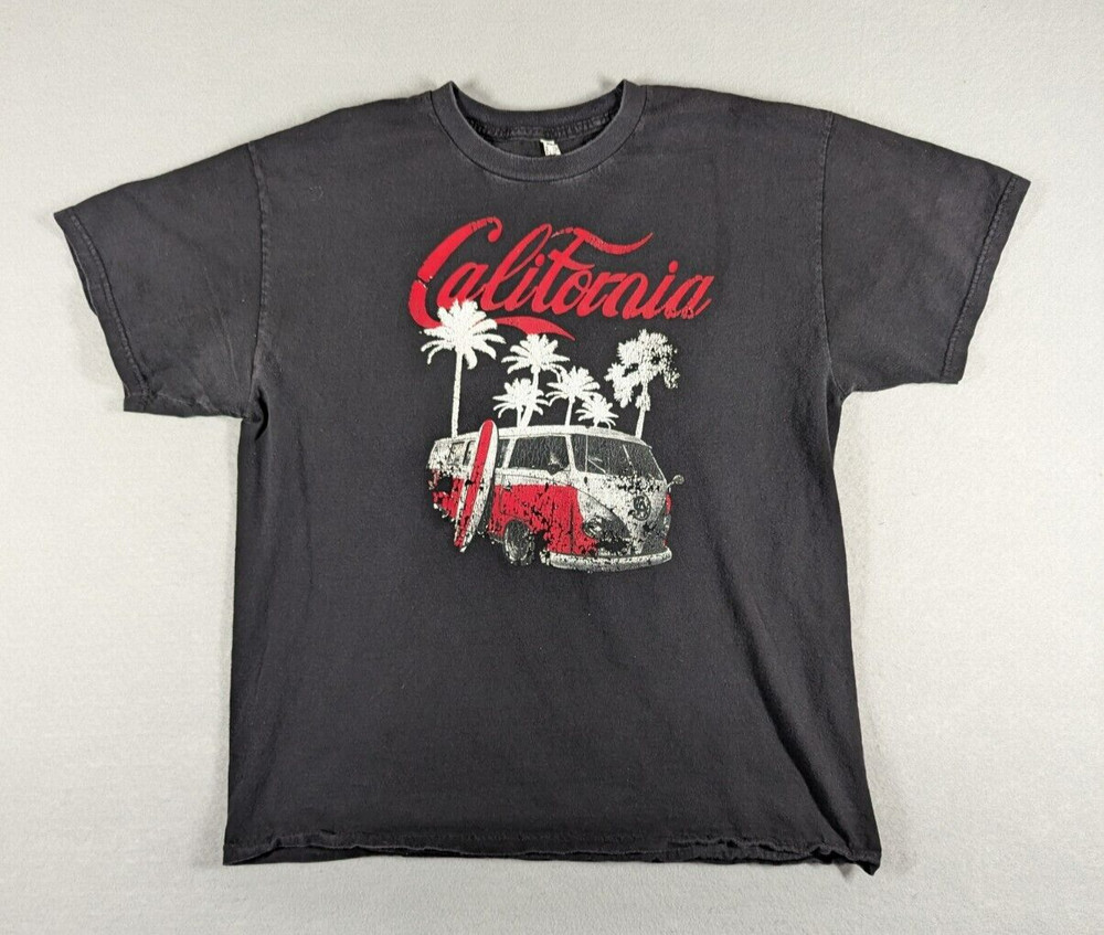 California T-Shirt Unisex Large Black Surfboard Palm Tree Volkswagen Van Beach