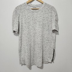Carbon – T-Shirt SPaint Splatter Pleated Zipper – Size L – White Black – Cotton