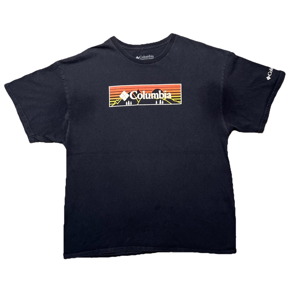 Columbia Sportswear Sunset Box Logo T Shirt Mens XL Black Outdoor Hiking Tee
